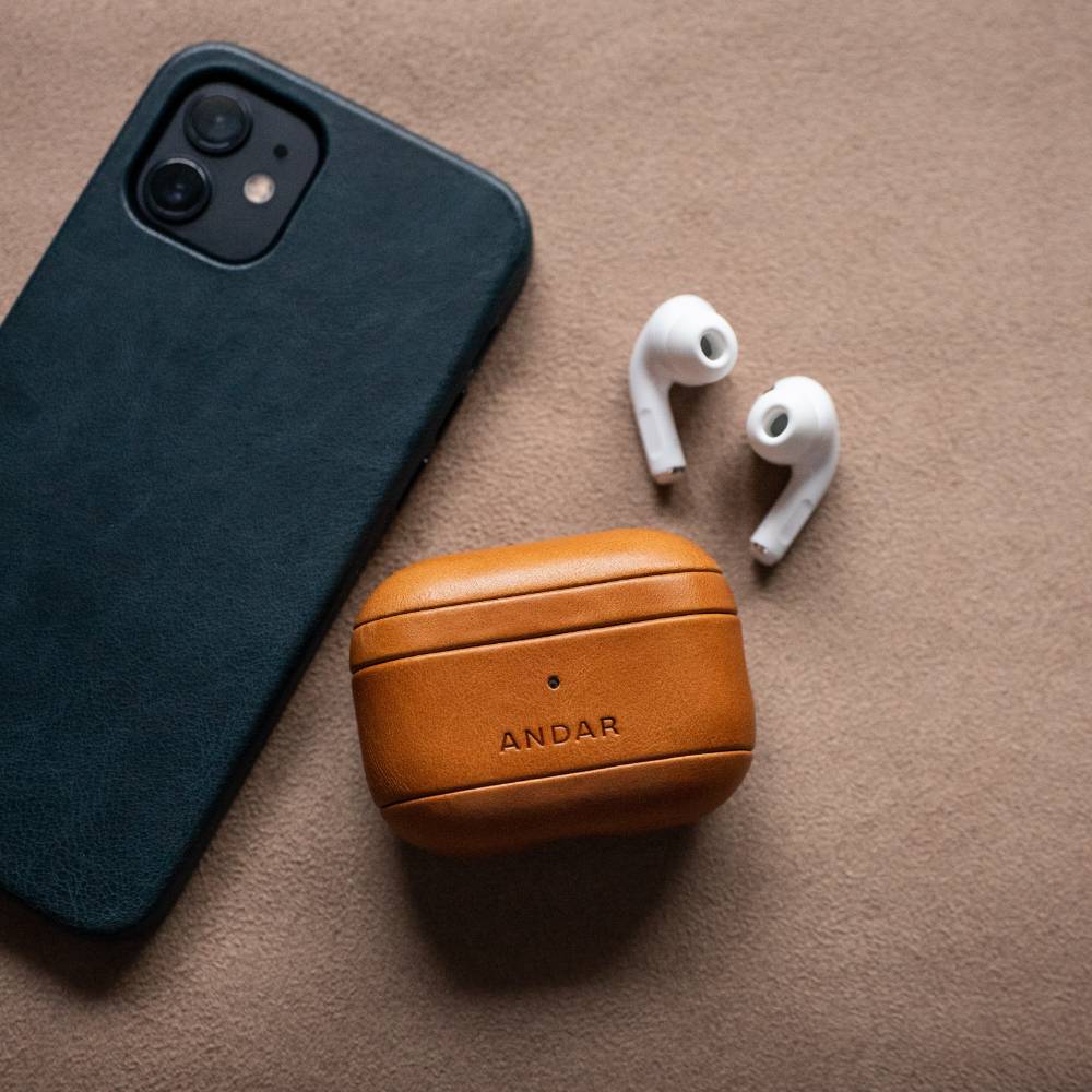 Andar The Capsule (Camel Tan) Full Grain Leather Airpods Case for Airpods Pro 2 (Non-clip version)