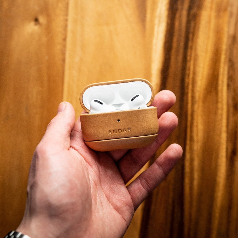 Andar The Capsule (Sand) Full Grain Leather Airpods Case for Airpods Pro 2 (Non-clip version)