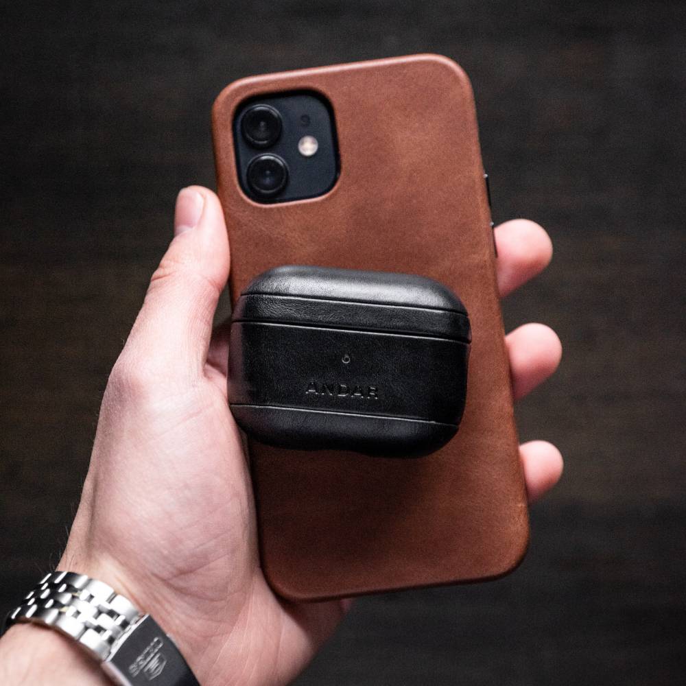 Andar The Capsule (Black) Full Grain Leather Airpods Case for Airpods Pro 2 (Non-clip version)