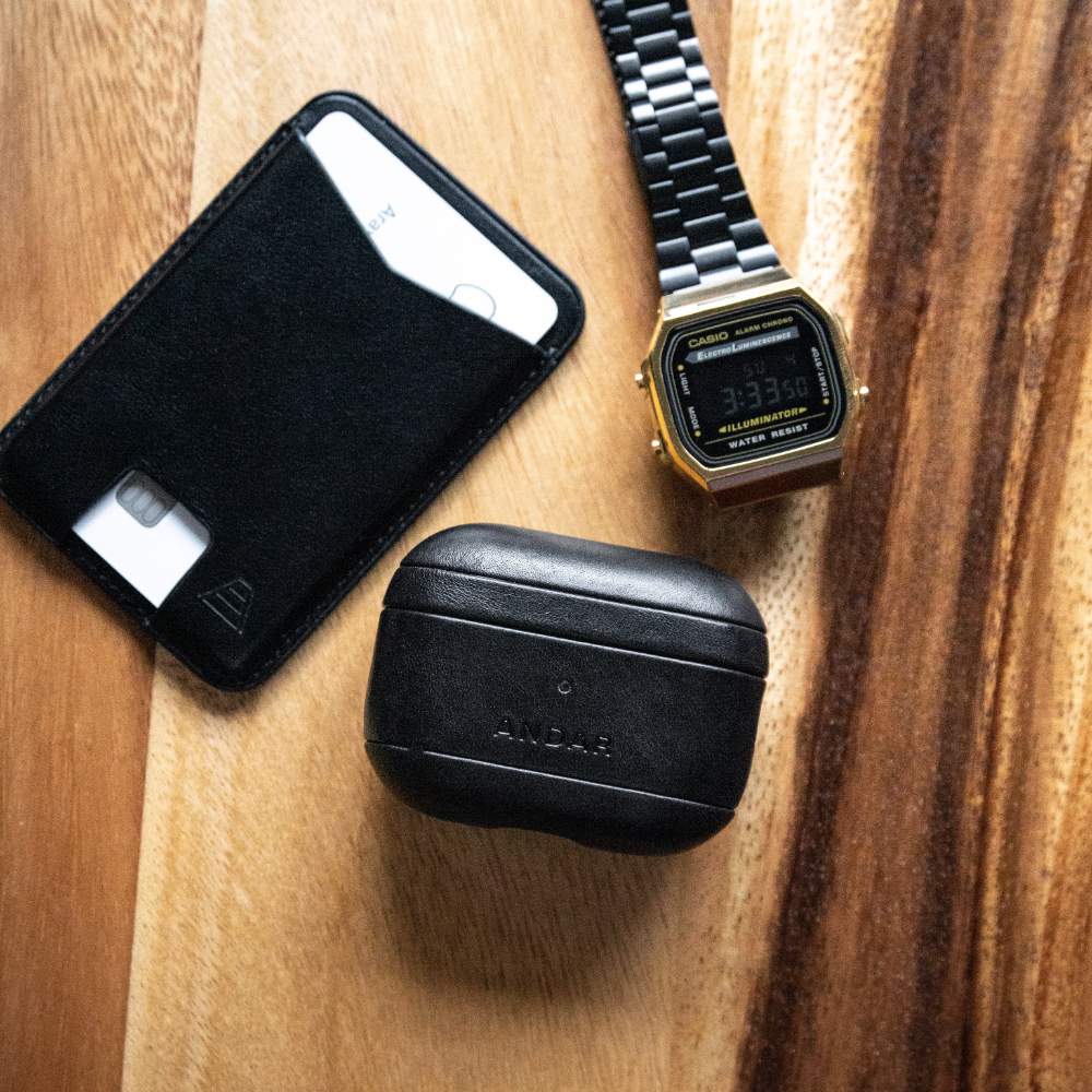 Andar The Capsule (Black) Full Grain Leather Airpods Case for Airpods Pro 2 (Non-clip version)
