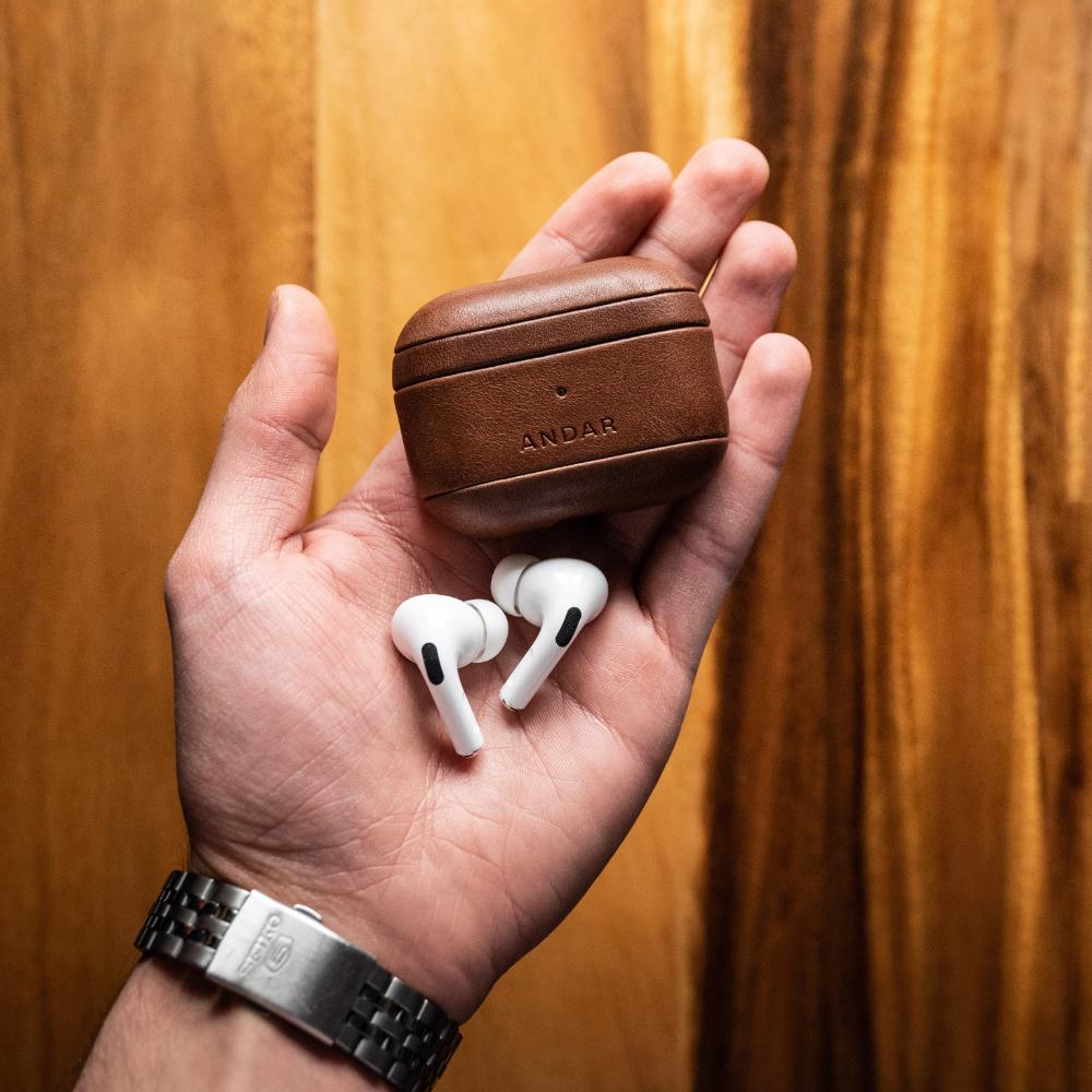 Andar The Capsule (Brown) Full Grain Leather Airpods Case for Airpods Pro 2 (Non-clip version)