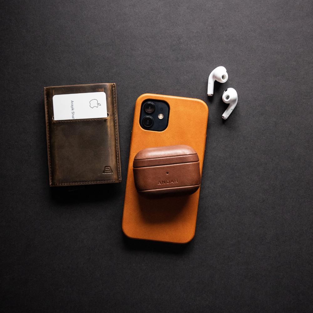 Andar The Capsule (Brown) Full Grain Leather Airpods Case for Airpods Pro 2 (Non-clip version)