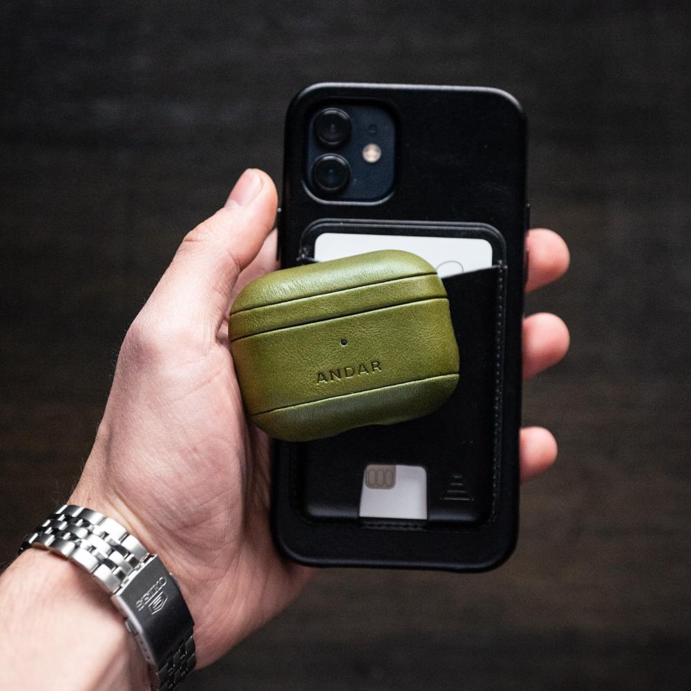 Andar The Capsule (Moss) Full Grain Leather Airpods Case for Airpods Pro 2 (Non-clip version)