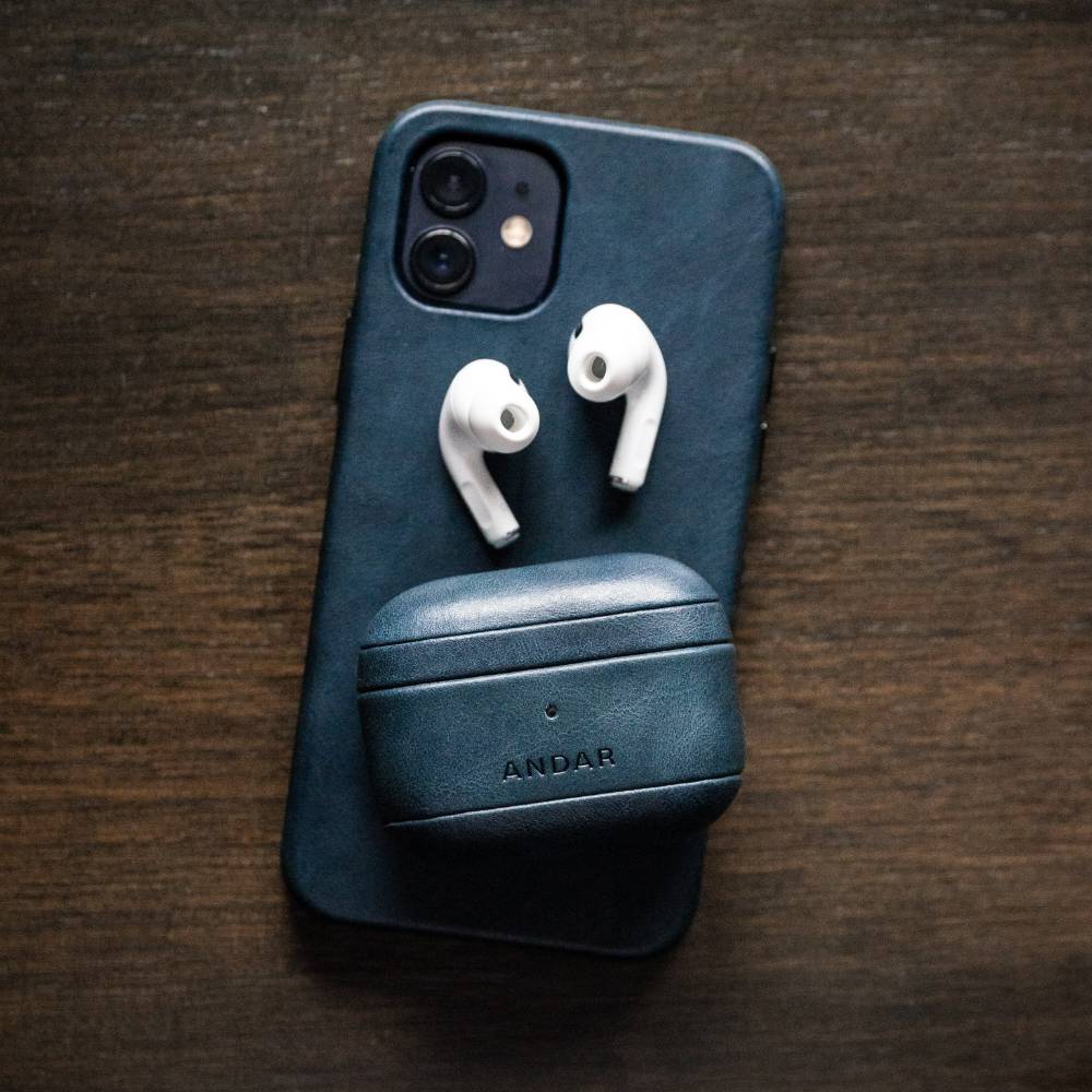Andar The Capsule (Navy) Full Grain Leather Airpods Case for Airpods Pro 2 (Non-clip version)