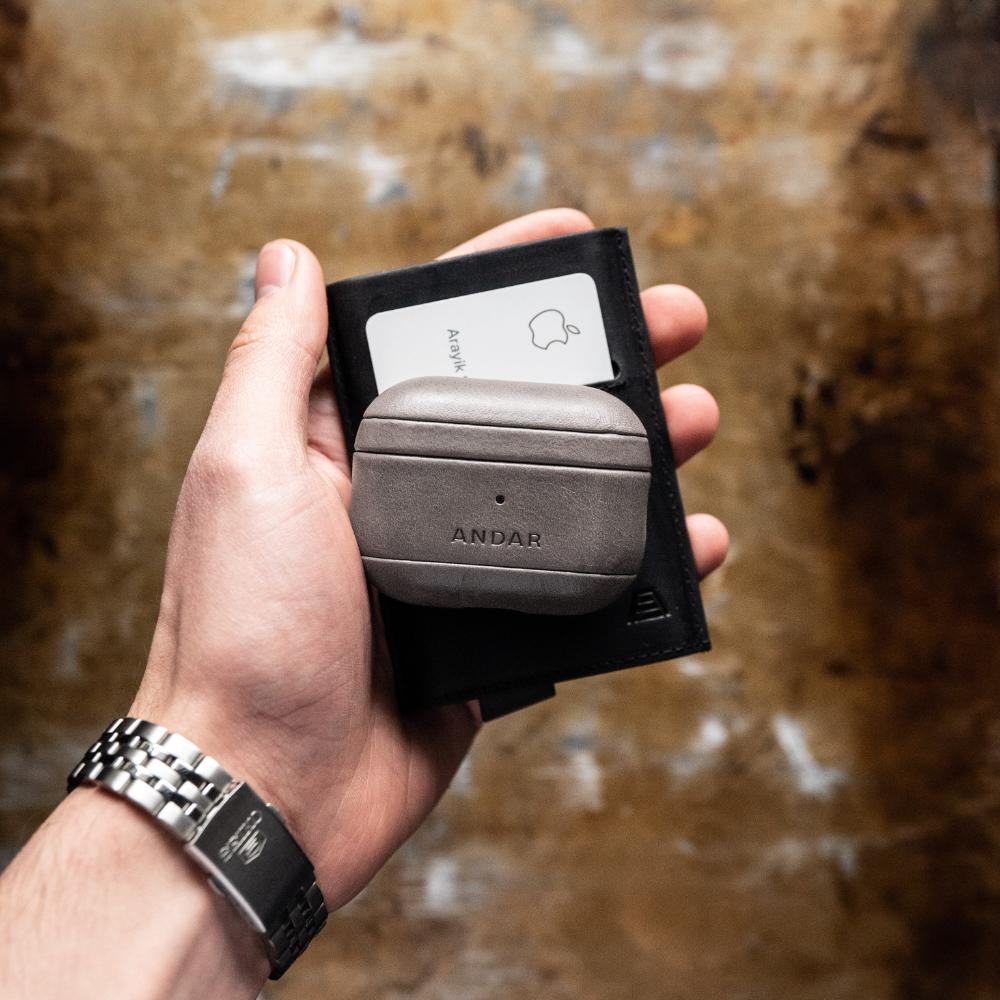Andar The Capsule (Stone Grey) Full Grain Leather Airpods Case for Airpods Pro 2 (Non-clip version)